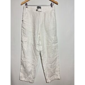 Rachel‎ Roy Wide Leg Cropped Cargo Pants, 100% Linen, White Women's Size M